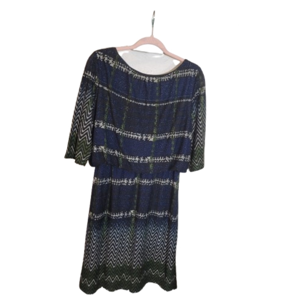 EMMA & MICHELE Dress Blue  Green White Women's Dress Bubble Top Medium - Picture 4 of 6